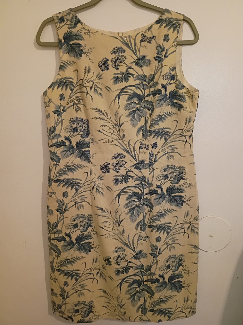 VTG Jessica Howard Cream Mini Dress Blue Floral Print Beading Linen Blend Sz 10